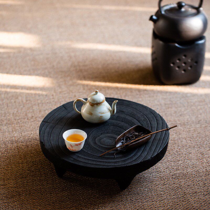 侘寂风做旧实木碳化茶几榻榻米飘窗小矮桌干泡小茶盘家用客厅托盘