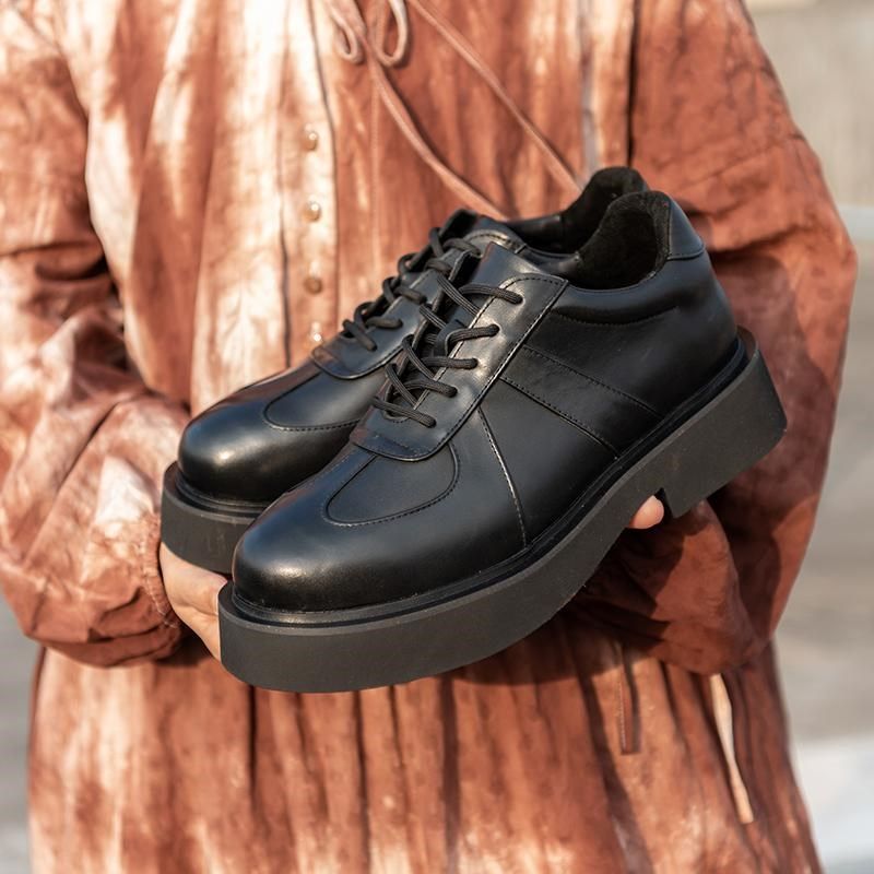 里外全牛皮厚底德训鞋男款真皮增高运动休闲德比鞋高端透气通勤鞋