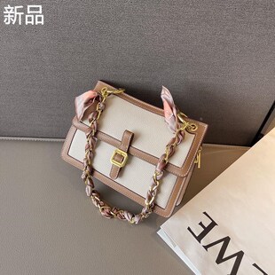 2022夏季新款质感小众百搭丝巾链条撞色小包手提单肩斜挎包女新