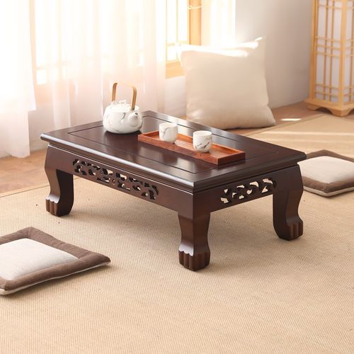 实木雕花飘窗桌现代简约阳台榻榻米小茶几禅意日式炕桌地台小矮桌