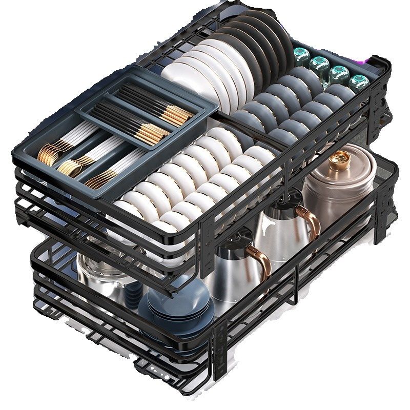 拉篮厨房橱柜304不锈钢碗柜双层抽屉式抽拉碗篮收纳调味盘碗碟架,家装主材,拉篮,淘宝优惠券,粉丝福利购,淘宝优惠卷