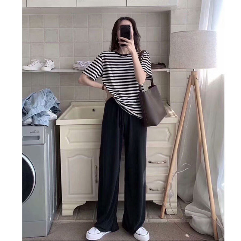 哺乳上衣外出夏季套装时尚显瘦T恤女洋气减龄喂奶期阔腿裤两件套