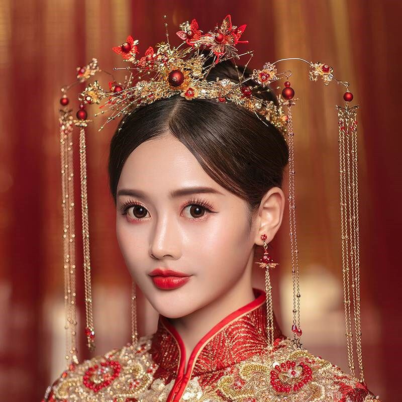 禾秀服新娘头f饰简单大q气和2022年新款结婚服凤冠霞帔步摇钗一