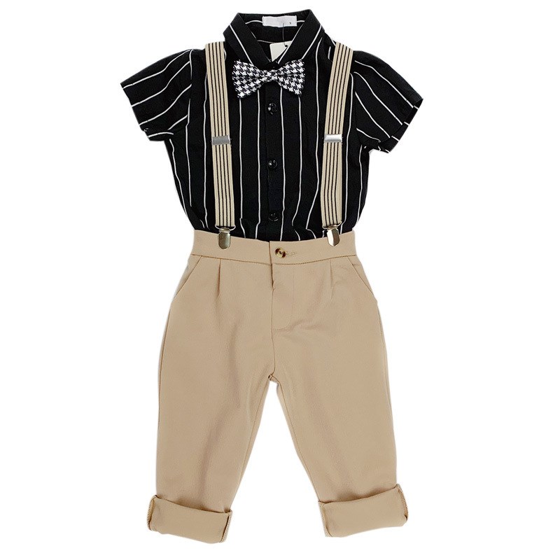 儿童小礼服主持人合唱演出服男童短袖西装宝宝背带裤夏季花童套装