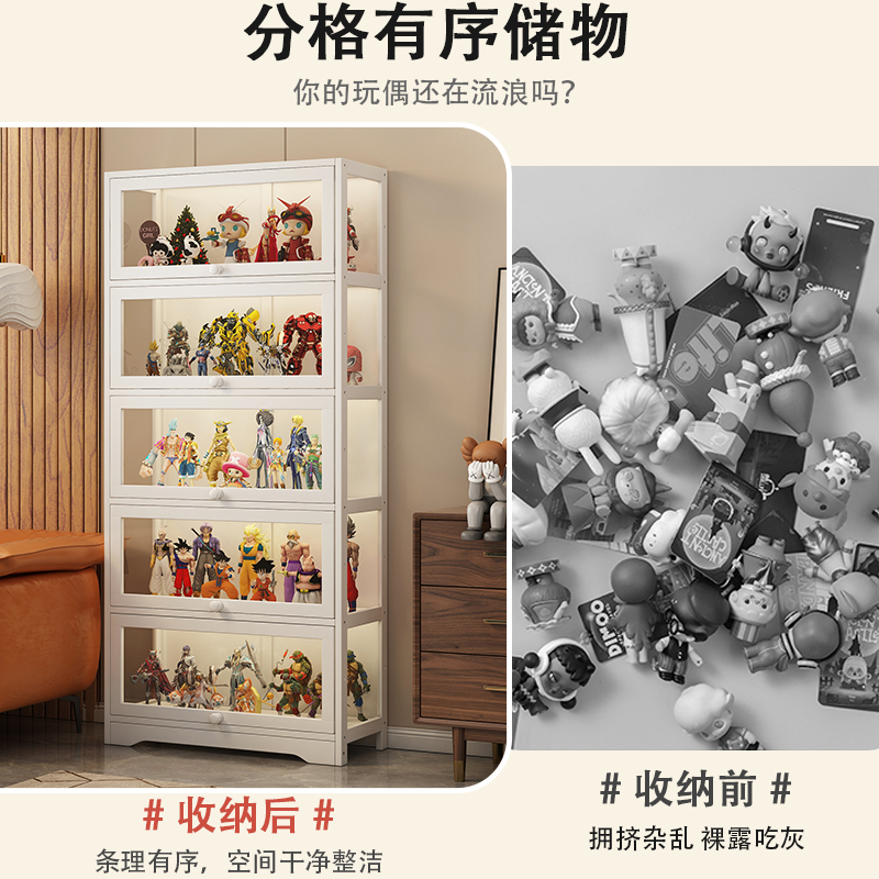 白色防尘亚克力门板多层架子书房客厅落地手办积木简易收纳展示柜