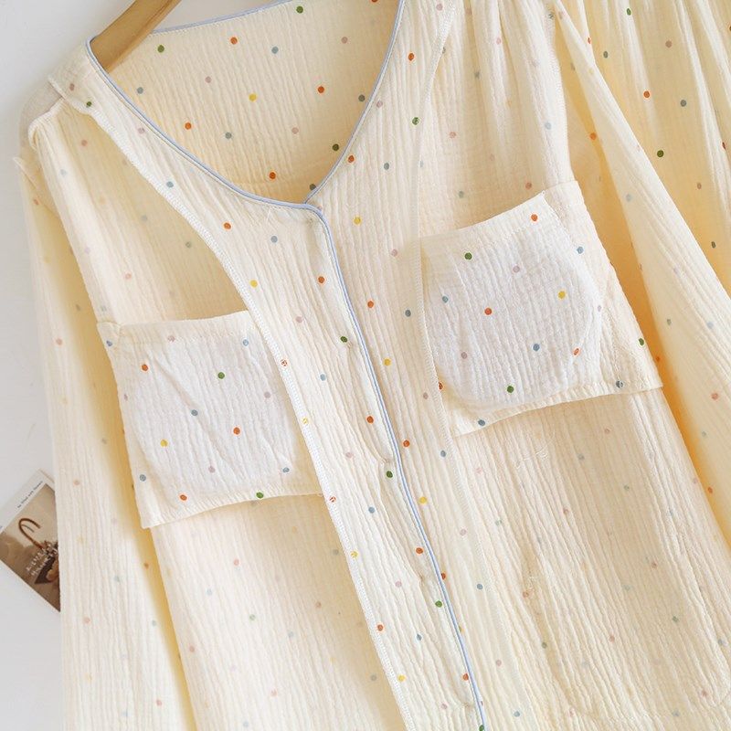 带胸垫睡衣女春夏薄款双层纱布绉布清新无领长袖长裤家居服,女士内衣/男士内衣/家居服,睡衣/家居服套装,淘宝优惠券,粉丝福利购,淘宝优惠卷