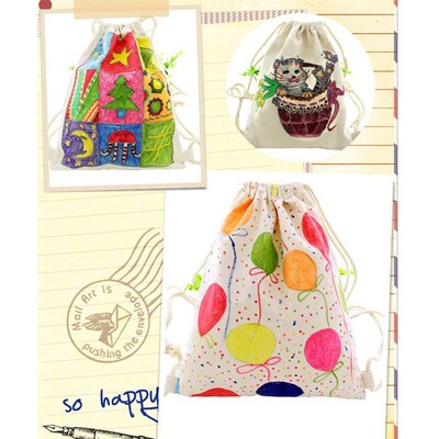 Blank DIY Hand Painting Drawstring Backpack Canvas Backpack