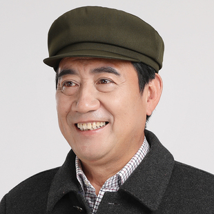 老式中山帽子军绿色春夏天中老年马裤呢平顶帽子男士爷爷帽青年帽