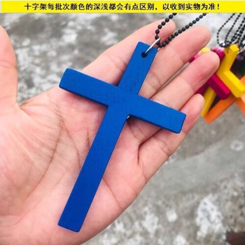 速卖通热卖 欧美时尚十字架项链 木质简约K百搭毛衣链配饰nkd44
