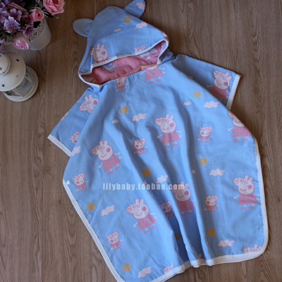 宝宝纱布带帽斗篷浴巾儿童纯棉连帽游泳浴袍婴儿套头卡通沙滩浴衣