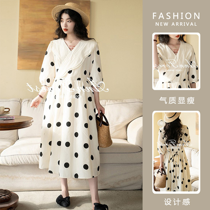 孕妇裙子夏款2023新款法式波点宽松孕妇连衣裙夏季时尚套装长裙女