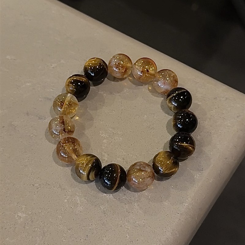 雾霭金色黄昏 黄打屁天然黄水晶黄虎眼石招财好运旺事业手链手串