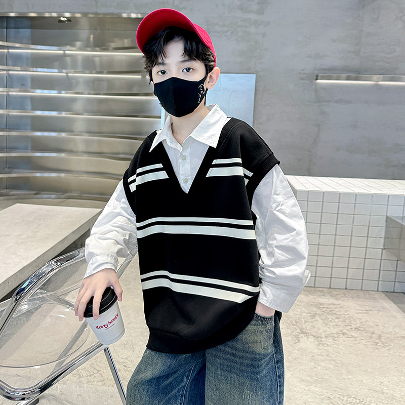 热销男童卫衣春秋款长袖打底衫中大儿童秋装男孩2024新款时髦衬衫
