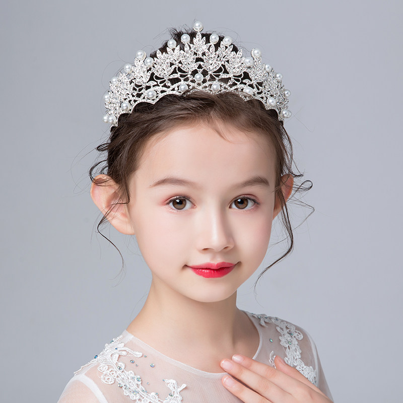 儿童皇冠头饰超仙公主女童走秀王冠水晶发箍m韩式女孩生日银色发
