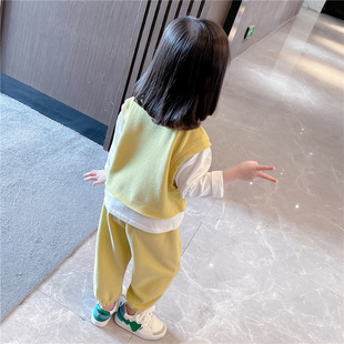 女童春秋套装2023新款洋气时髦儿童卫衣L春装宝宝纯棉春季运动休