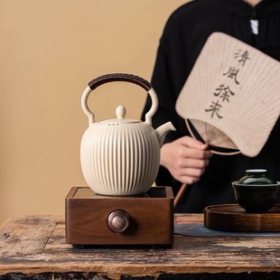 煮茶器家用手工大容量围炉煮茶壶烧水养生苏打釉陶壶 进口日本日式