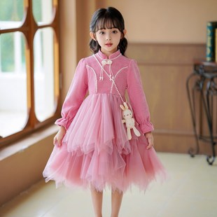 女童连衣裙秋冬公主裙2024新款小女孩洋气公主冬季儿童网纱蓬蓬裙
