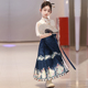女童国风唐装 蓝色薄款 古装 汉服儿童a马面裙夏季 走秀表演套装 半身