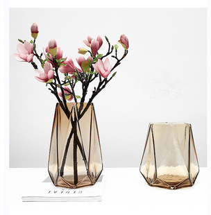 创意彩色玻璃花瓶客厅装 欧式 饰插花摆件几何W形状花瓶花瓶