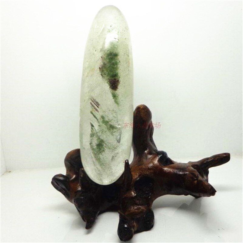 天然绿幽灵水晶摆件景石聚宝发财手把件送父母长辈健身把玩15CM