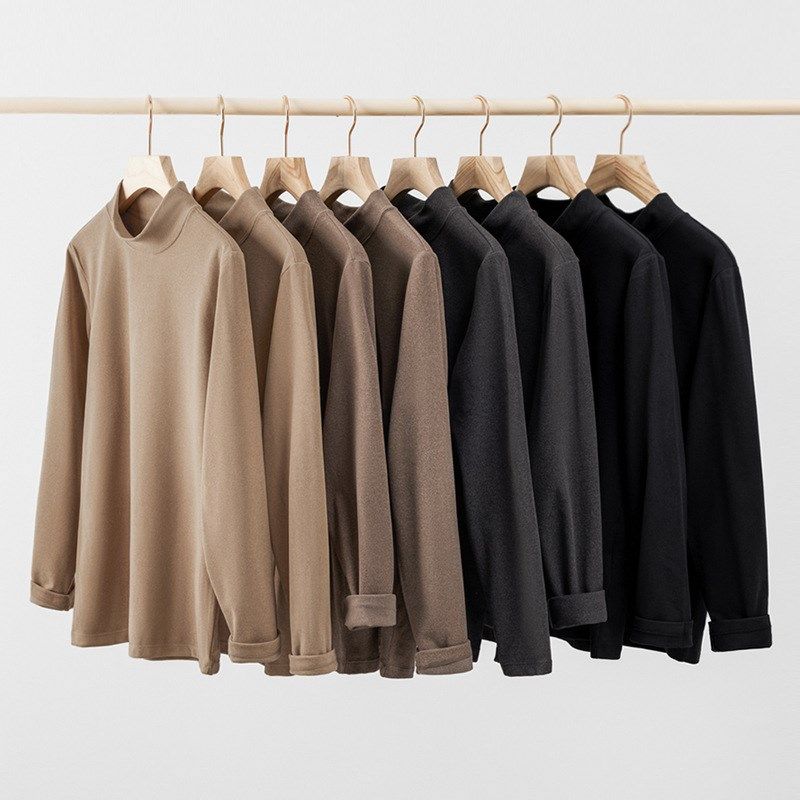 双面德绒打底衫男秋冬季保暖内衣加绒加厚白色内搭男士长袖T恤潮