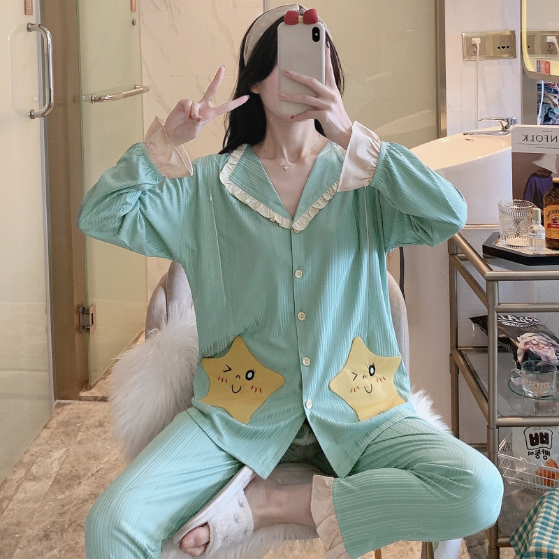 月子服夏季薄款产后冰丝喂奶x纯棉哺乳春秋家居服孕妇睡衣产妇套