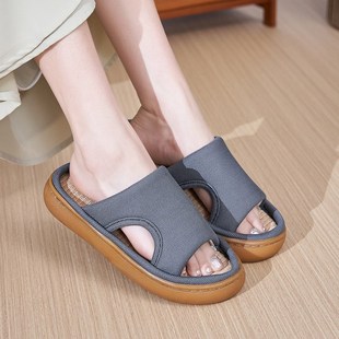 亚麻凉拖鞋夏男女士厚底防滑牛津底中老年脚肿脚胖大拇指外翻拖鞋