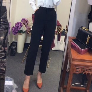 高腰西装裤女2022春季新款韩版小脚哈伦裤女休闲S烟管九分直筒裤