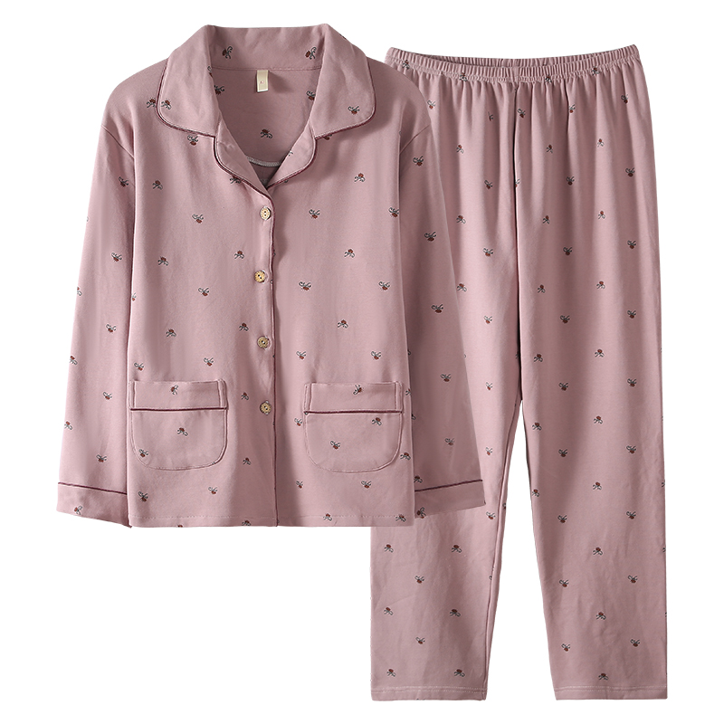 春秋季睡衣女秋长袖中老年老人妈妈中年加大码T全棉家居服套装