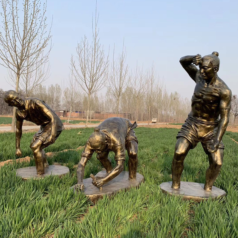 玻璃钢农耕主题雕塑农民插秧民俗主题公园户外景r区仿铜人装饰摆