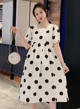 孕妇装夏季新款韩版宽松腰s200斤胖mm波点显瘦连衣裙网红遮肉长裙