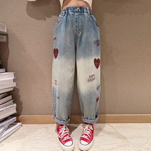 春秋2024新款 儿童长裤 春装 洋气宽松老爹裤 子 女大童时尚 女童牛仔裤