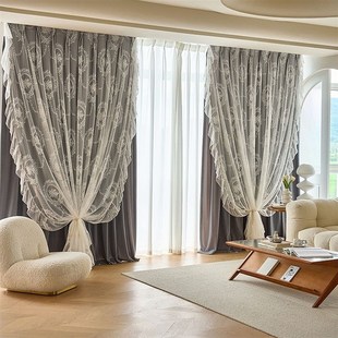 加厚窗帘卧室遮光双层一体客厅大气新款飘窗遮阳刺绣隔热挂钩式窗