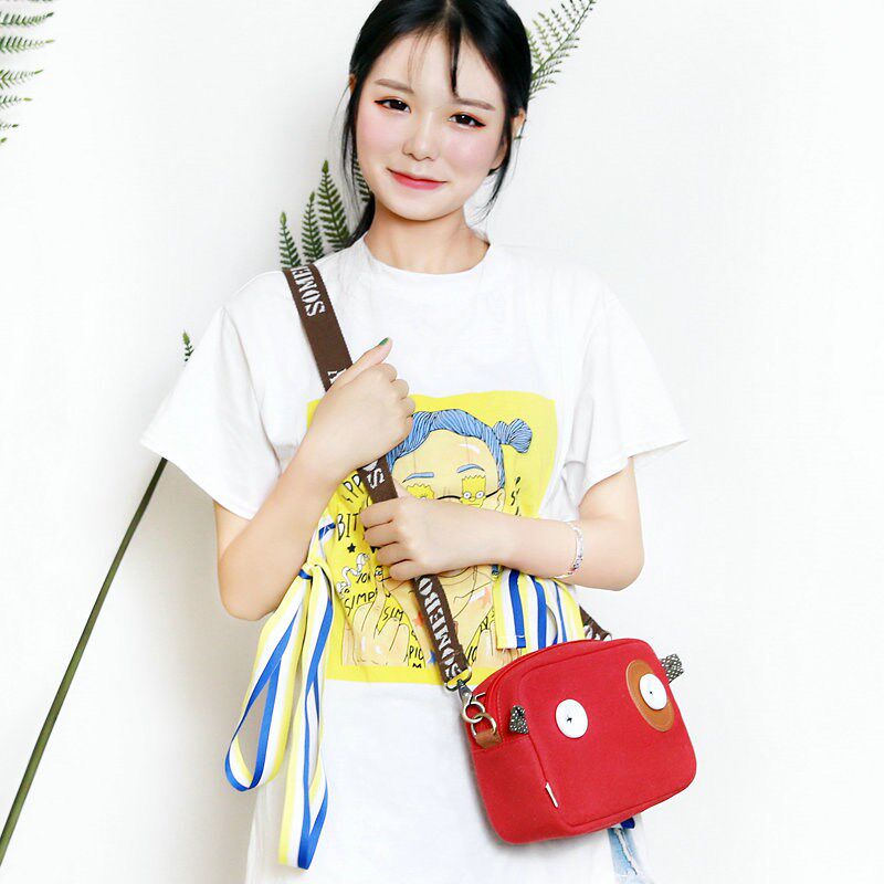 三色补丁 帆布小包包女韩版简约学生单肩包 少女斜挎包