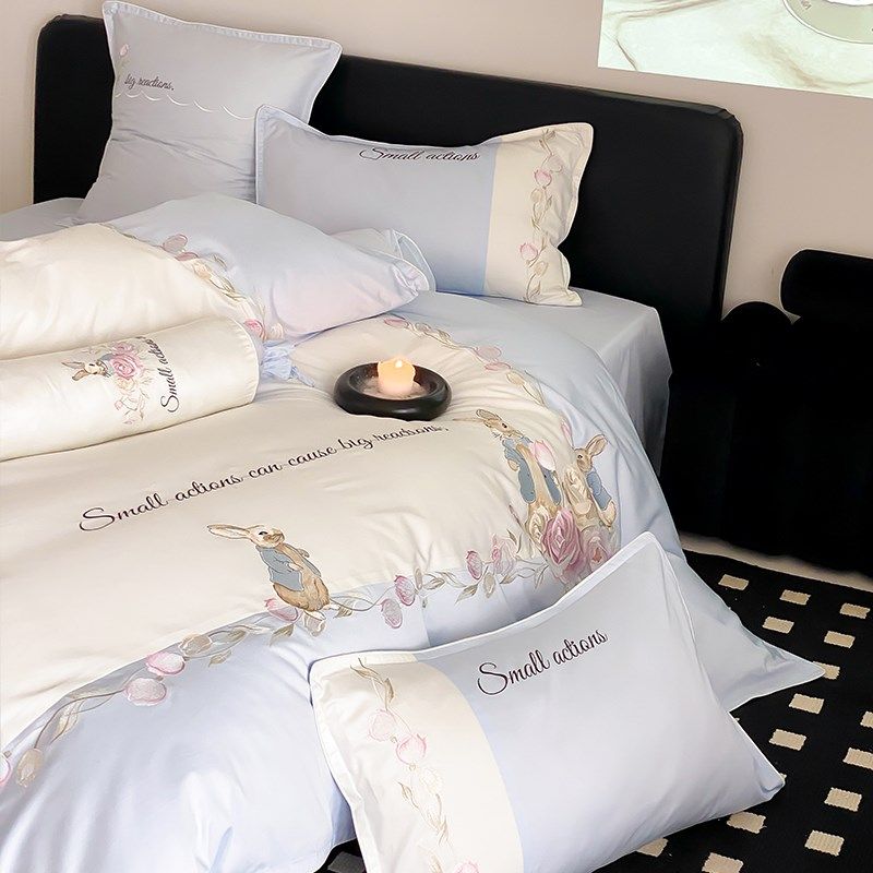 卡通儿童120支长绒棉全棉刺绣四件套公主风四季柔软床单床品,床上用品,床品套件/四件套/多件套,淘宝优惠券,粉丝福利购,淘宝优惠卷