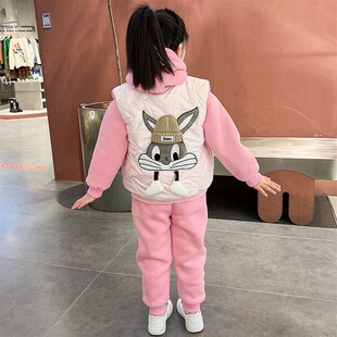 女童秋冬装套装儿童加绒2023x新款时髦洋派女宝宝冬加厚运动三件