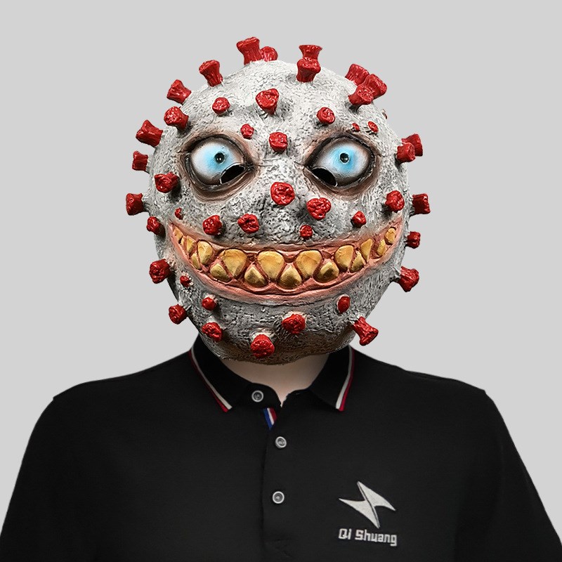 冠状病毒头套面具成人q化妆舞会恶搞乳胶头饰万圣节日派对表演道