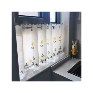 窗帘短款半帘厨房蕾丝短帘法式纱帘韩式免打孔飘窗遮挡透光不透人