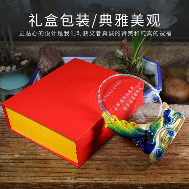 退休纪念品定制刻字印照片送教师职工公司表彰水晶奖牌陶瓷感谢牌