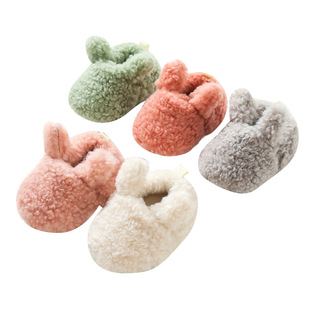 袜小兔子防滑宝宝地板袜室内学步软 极速秋冬加厚羊羔毛保暖婴儿鞋