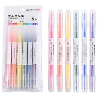 极速6pcs Student Color Oblique Head Double-headed Highlighte