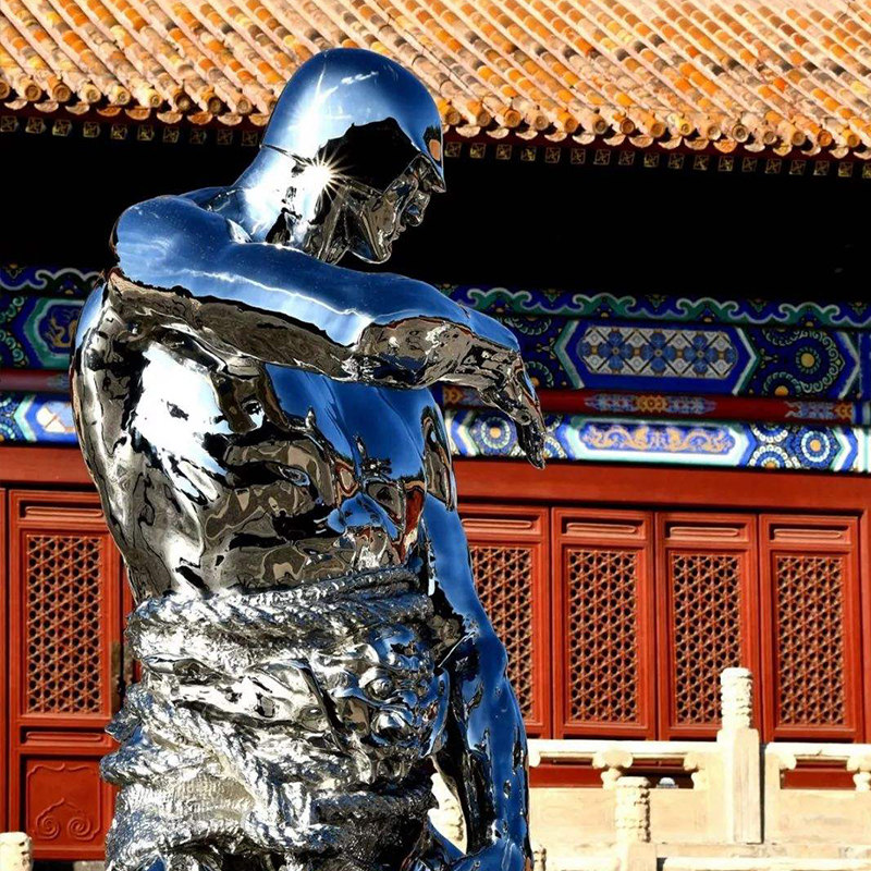 新品不锈钢武僧镜面效果城市景观雕塑定制艺术摆件u抽象人物雕塑