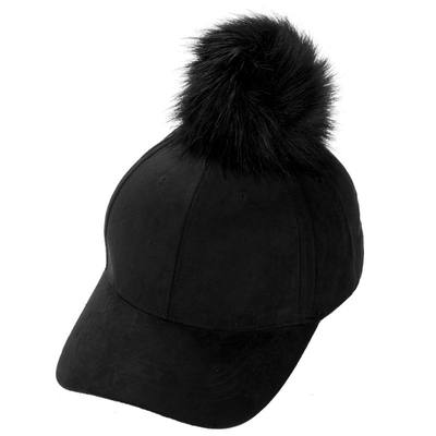 速发Baseball Caps New Women Faux Fox Fur Pompom Ball Suede A