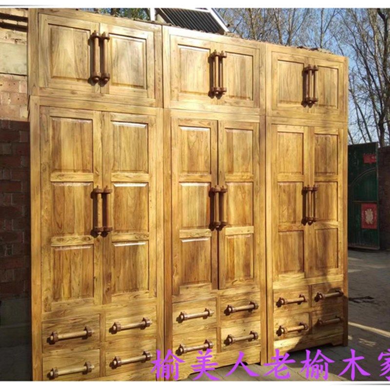 榆木整体衣柜实木两开门衣柜实木收纳柜储物柜定衣柜原木加高衣柜