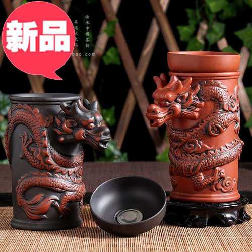 紫砂功夫茶具套装家用懒人z仿古双龙出水泡茶器陶瓷花茶壶茶杯整