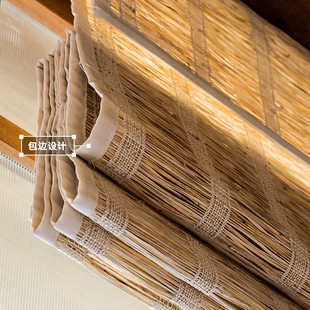 茶室孟加拉黄麻卷帘定制 新中式书房落地窗侘寂隔断帘草帘遮阳帘
