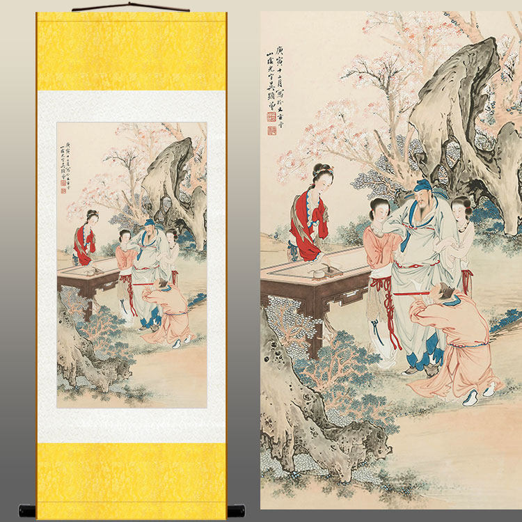 李白醉酒图人物画像 诗仙酒文化 中式复古卷轴挂画装饰字画丝绸画