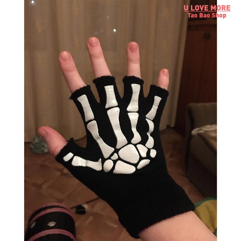 推荐New Punk Gloves Unisex Halloween Skeleton Skull Half Fin 服饰配件/皮带/帽子/围巾 手套 原图主图