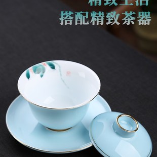 高档家用简约泡茶壶陶瓷盖碗整套喝茶茶杯送礼 手绘功夫茶具套装