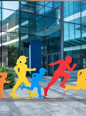 户外不锈钢跑步运动人物雕塑铁艺剪影抽象人摆件公园林景观装饰品